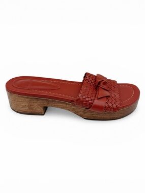 Alexandre Birman Sandals Women 37 Red Woven Leather Knot Wood Platform Slides